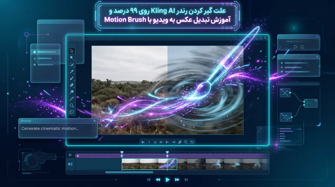 علت گیر کردن رندر Kling AI روی ۹۹ درصد و آموزش تبدیل عکس به ویدیو با Motion Brush